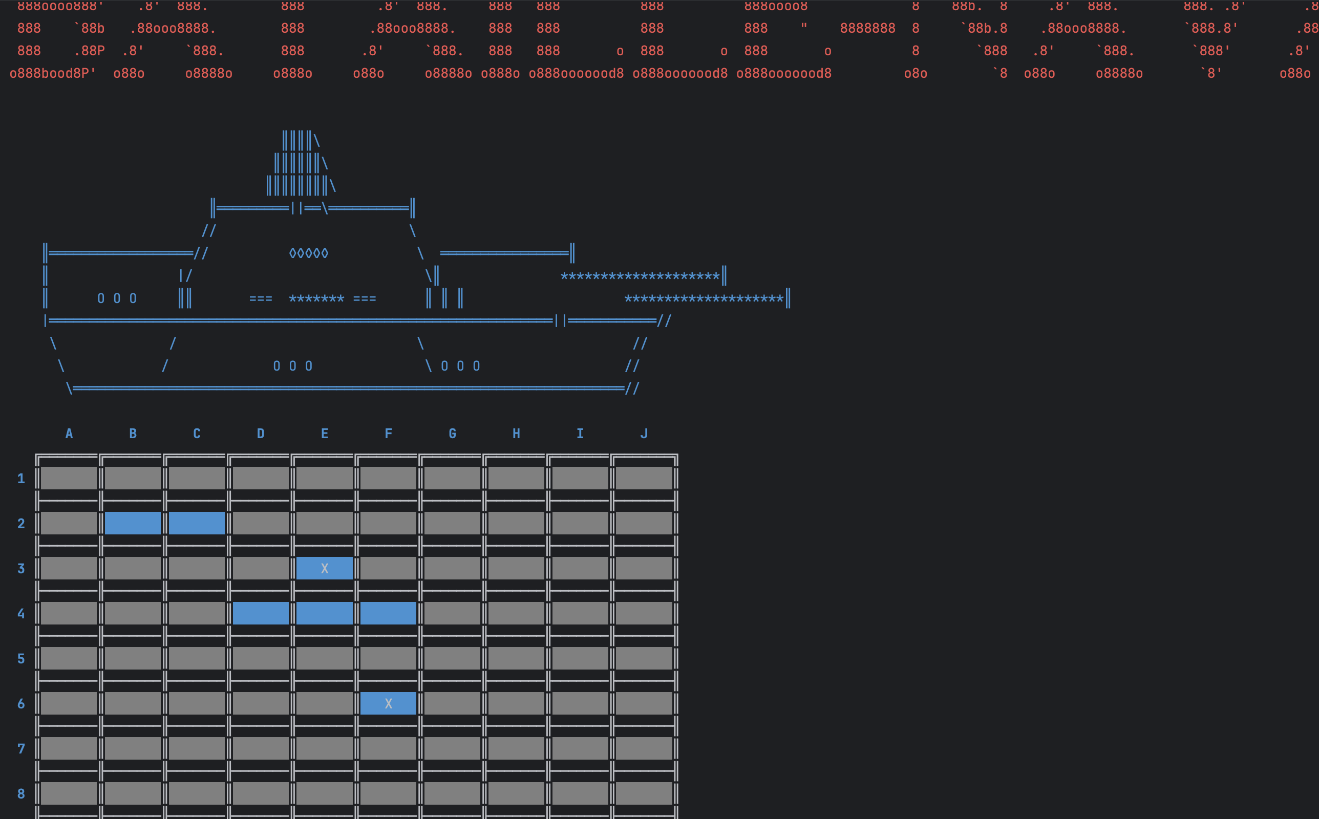 Capture d'écran du jeu Bataille Navale en terminal
